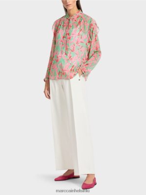 Marc Cain Frilly -pusero kukkapainosta kirkas jade vaatteet V0LL48972 Marc Cain Vaatteet