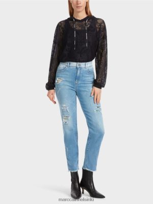 Marc Cain Fyli -farkut, joilla on tuhoutuneita vaikutuksia vintage -sininen vaatteet V0LL48748 Marc Cain Mekko