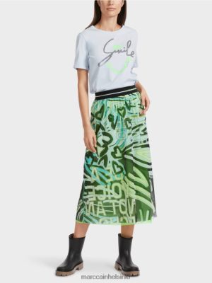 Marc Cain Graffiti -suunnitteluhame Tull -paidassa pehmeä jauhe sininen vaatteet V0LL48469 Marc Cain Mekko