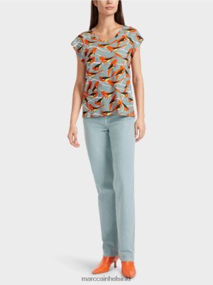 Marc Cain Hihaton lintujen suunnittelun t-paita tumman taivaansininen vaatteet V0LL481318 Marc Cain Mekko