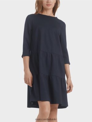 Marc Cain Jersey -mekko porrastetulla flounilla keskiyön sininen vaatteet V0LL48146 Marc Cain Helsinki