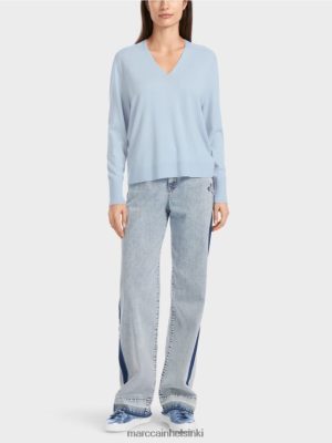 Marc Cain "Mieti uudelleen" neulottu villapaita pehmeä jauhe sininen vaatteet V0LL481101 Marc Cain Vaatteet