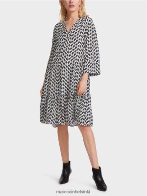 Marc Cain Painettu mekko flounces keskiyön sininen vaatteet V0LL4853 Marc Cain Helsinki