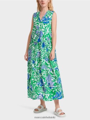 Marc Cain Painettu mekko flounces kirkas basilikalehti vaatteet V0LL4854 Marc Cain Vaatteet