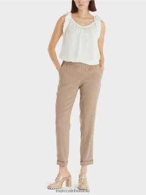 Marc Cain Pellavahousut lenkkeily vyötärönauhalla syvä hiekka vaatteet V0LL48642 Marc Cain Vaatteet