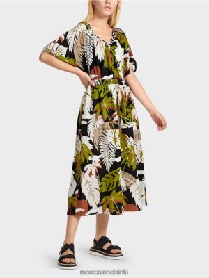 Marc Cain Puuvillamekko lehtimallilla syvä oliivinvihreä vaatteet V0LL4885 Marc Cain Mekko