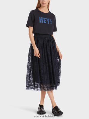 Marc Cain leveä hame tylli -pitsissä keskiyön sininen vaatteet V0LL48456 Marc Cain Vaatteet