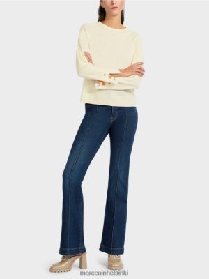 Marc Cain neulottu villapaita, kontrastiholkkien rako jauhekerma vaatteet V0LL481203 Marc Cain Vaatteet