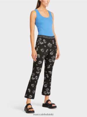 Marc Cain ohut housut päivänkakkara-kuviolla musta vaatteet V0LL48714 Marc Cain Vaatteet