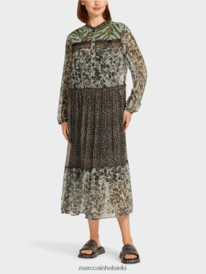 Marc Cain pitkä porrastettu mekko kuviosekoituksella pehmeä kattoikkuna vaatteet V0LL48114 Marc Cain Vaatteet