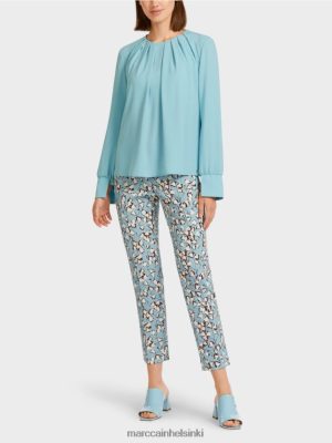 Marc Cain puserotyylinen yläosa laskosten kanssa ilmakehän sininen vaatteet V0LL481020 Marc Cain Vaatteet