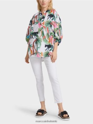 Marc Cain puuvillapusero eläinsuunnittelussa valkoinen vaatteet V0LL48927 Marc Cain Vaatteet