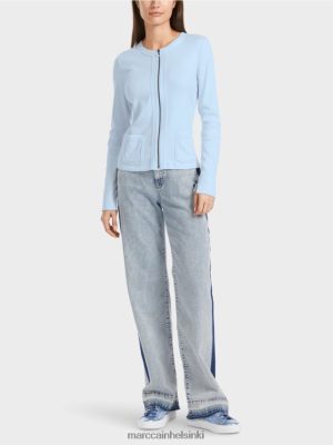 Marc Cain vetoketjullinen takki pyöreällä kaulalla pehmeä jauhe sininen vaatteet V0LL48330 Marc Cain Vaatteet